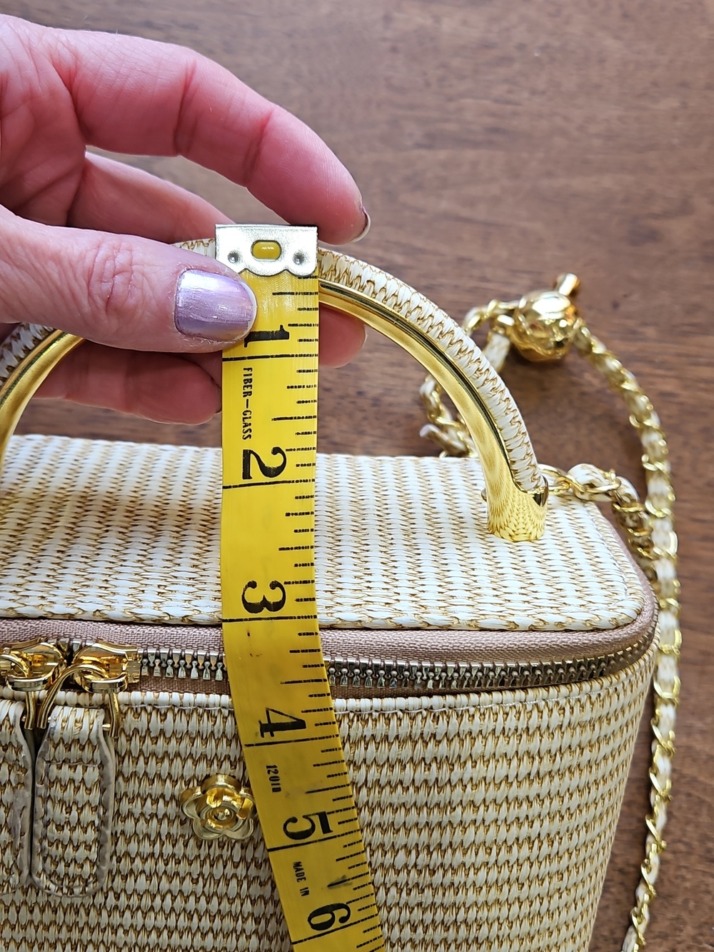 Woven Straw Top-Handle Shoulder Bag in Cream and Tan - Picture 14 of 17